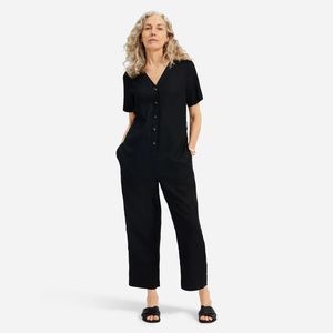 Everlane Short Sleeve Linen Jumpsuit Black 6